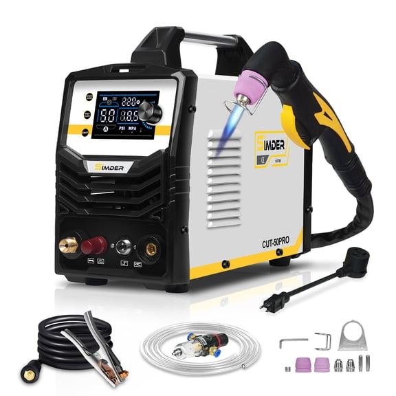 SSIMDER Plasma Cutter 50Amp Non-Touch Pilot ARC Plasma Cutting Machine with High Frequency Dual Voltage 110/220V Plasma Cutter Machine with 1/2 Inch Clean Cut Pre Post Flow Gas and 2T/4T