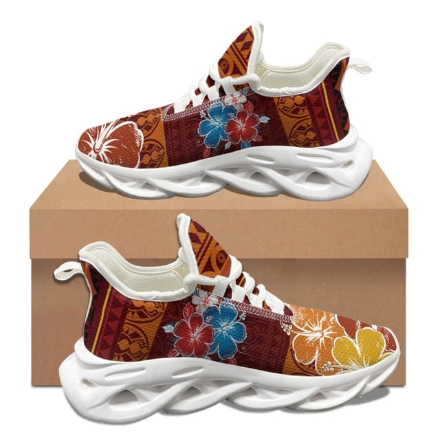 Tropical Hibiscus Flower Pattern Female Male Autumn Winter Tennis Shoes Shock Absorption Lightweight Lace Up Breathable Sneaker
