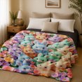 thumbnail image 3 of SPXUBZ Cute Colorful Plush Rabbits Gathering Flannel Throw Blanket Soft Warm Cozy Fleece Blanket for Kids Girls Bedroom Decor, 3 of 5