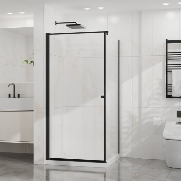 36"W x 36"D x 72"H Corner Pivot Shower Door, 1/4" Glass, Black, Adjustable, Leak-Proof