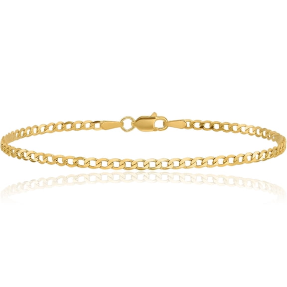 10K Solid Yellow Gold 3mm Concave Curb Link Chain Anklet Summer Beach Foot Ankle Bracelet