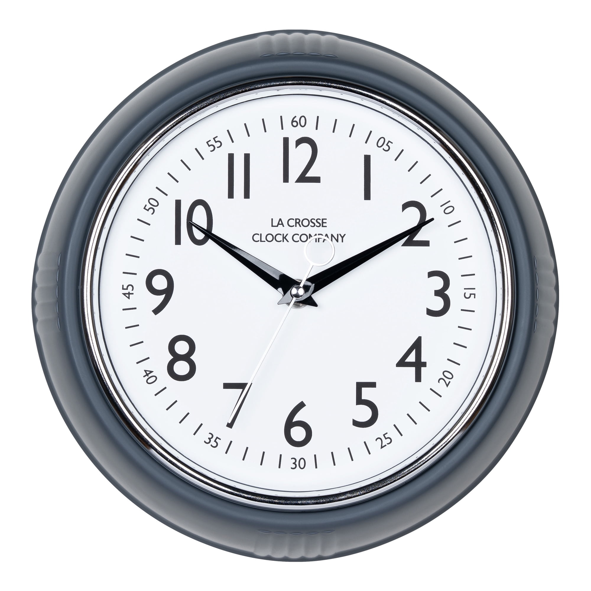 La Crosse Clock 9.5 Inch Dark Slate Retro Diner Silent Sweep Quartz Wall Clock, 404-3024DS