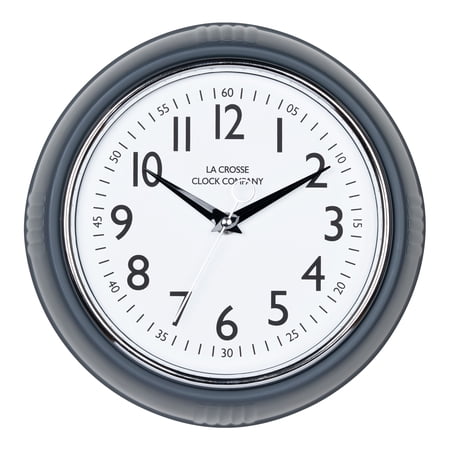 La Crosse Clock 9.5 Inch Dark Slate Retro Diner Silent Sweep Quartz Wall Clock, 404-3024DS