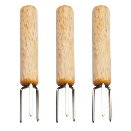 

HOMEMAXS 3Pcs Wooden Handle Fruit Picks Corn Forks Stainless Steel Forks Kitchen Supply