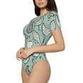 thumbnail image 2 of KLL Women 's Crew Neck Bodysuit Jumpsuits Retro Rooster4 Print Short onesies Stretch T Shirts, 2 of 7