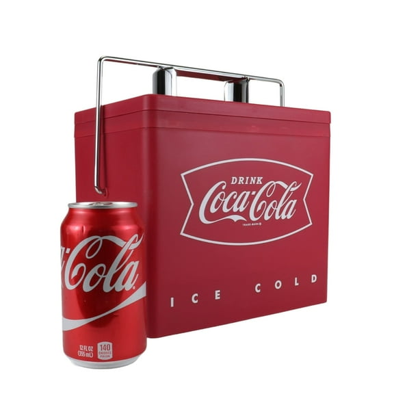 Coca-Cola 6 Can Portable Cooler, Retro Ice Chest Style, 4L (4.2 Qt), Personal Travel Fridge For Snacks Lunch Drinks, Includes 12V And Ac Cords, For Home Office Dorm Travel, Red And Silver
