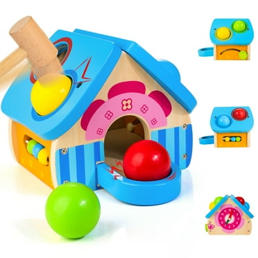 Woodmam 4-in-1 Wooden Montessori Toys, Object Permanence Box, Pound A Ball Hammering Toy, 1 Count