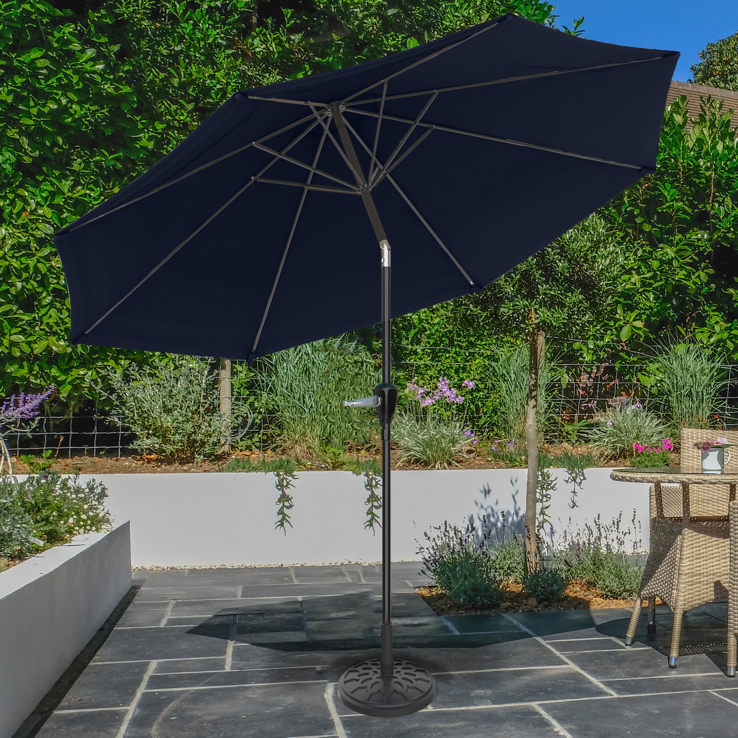 Pure Garden 10FT Patio Umbrella with Auto Tilt and Vented Canopy (Navy)