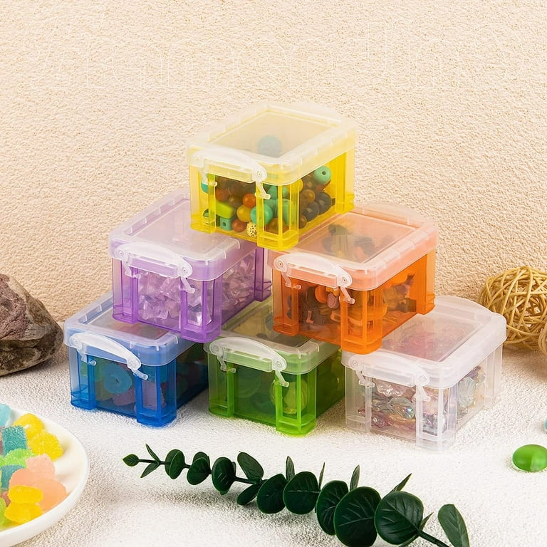 CDOKY Mini Plastic Storage Containers with Locking Lids, 6 Pcs Small Plastic Box 5.4'' x 3'' x 2'' Clear Assorted Color Boxes Organizer Arts and Crafts