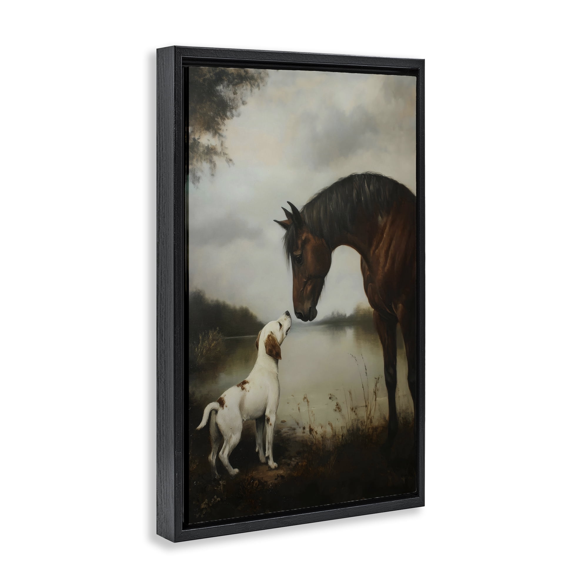 Stupell Industries Hound & Horse Companions Black Framed Floater Canvas Wall Art, design by Petal Prints Design