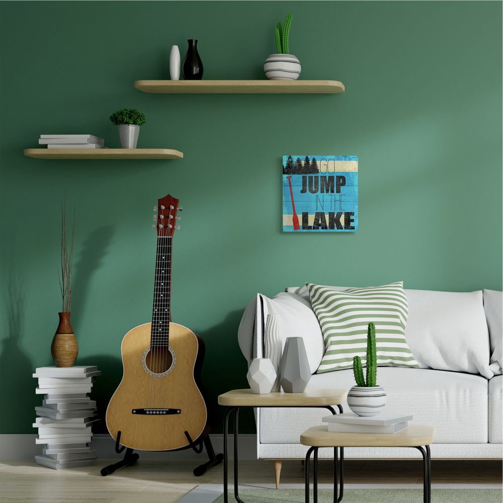 Stupell Industries Jump In The Lake Country Home Wood Textured Blue Word Design Canvas Wall Art by Kimberly Allen