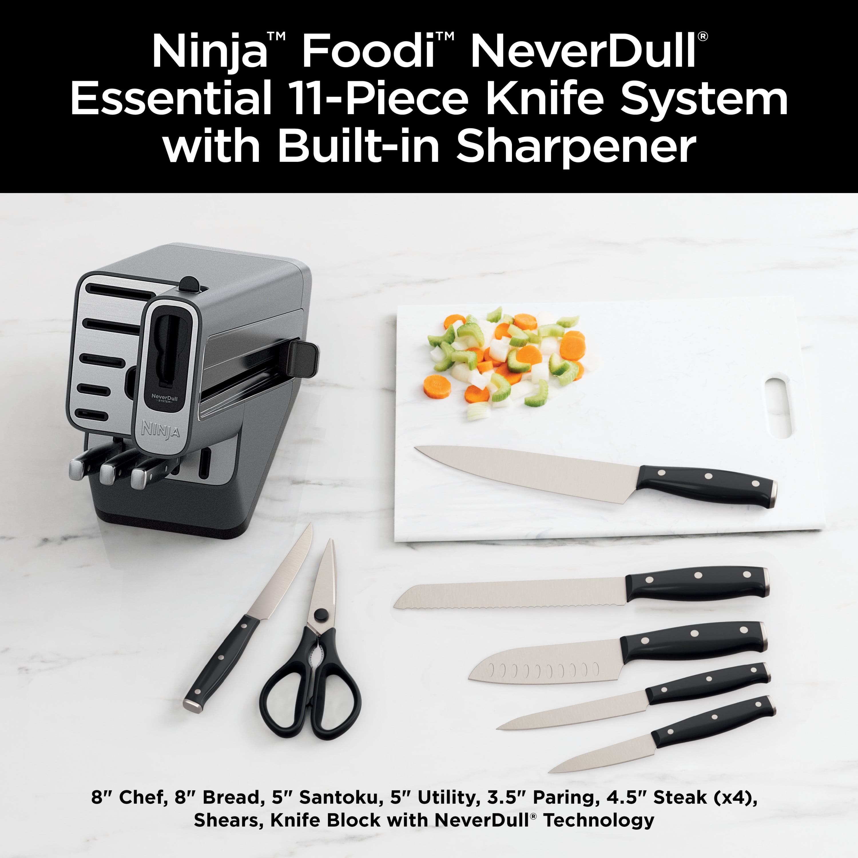 Ninja™ Foodi™ NeverDull™ 11-Piece Essential Knife System with Sharpener,  K12011 Stainless Steel