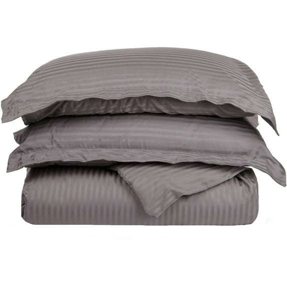 400-Thread Count 100% Egyptian Cotton Elegant Stripes Duvet Cover Set Grey / Full/Queen