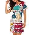 thumbnail image 2 of Fotbe London Symbols Bata de Dormir para Mujer con Estampado, Camisón de Algodón de Manga Corta, Ropa de Dormir Casual, 2 of 6