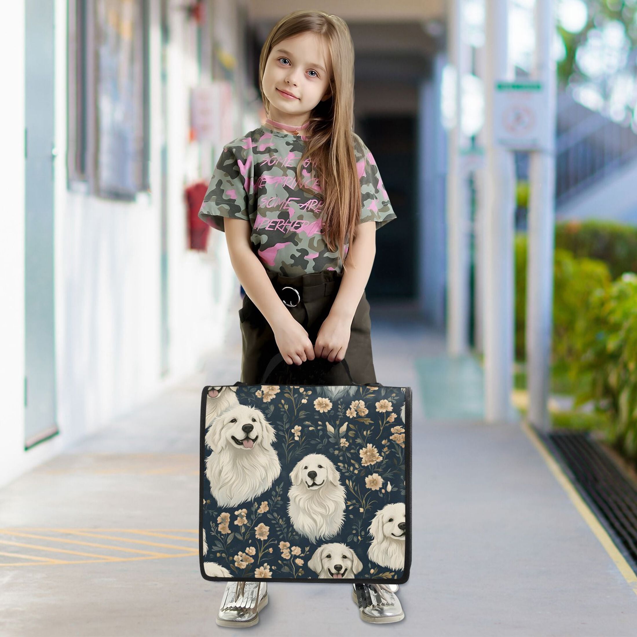 3 Ring Zipper Binder with Shoulder Strap Waterproof Trapper Keeper 2 Inch D-Ring 500 Sheets Capacity Golden Retriever Flower Pattern