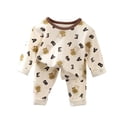 thumbnail image 2 of Vooncas Kids Bear Letter Print Pajama Set, Beige Long Sleeve Crew Neck Relaxed Fit Casual Loungewear Sleepwear Set for Girls,Size 9 T, 2 of 5