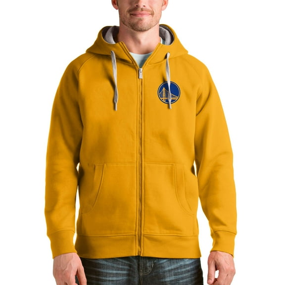 Men's Antigua Gold Golden State Warriors Logo Victory Full-Zip Hoodie