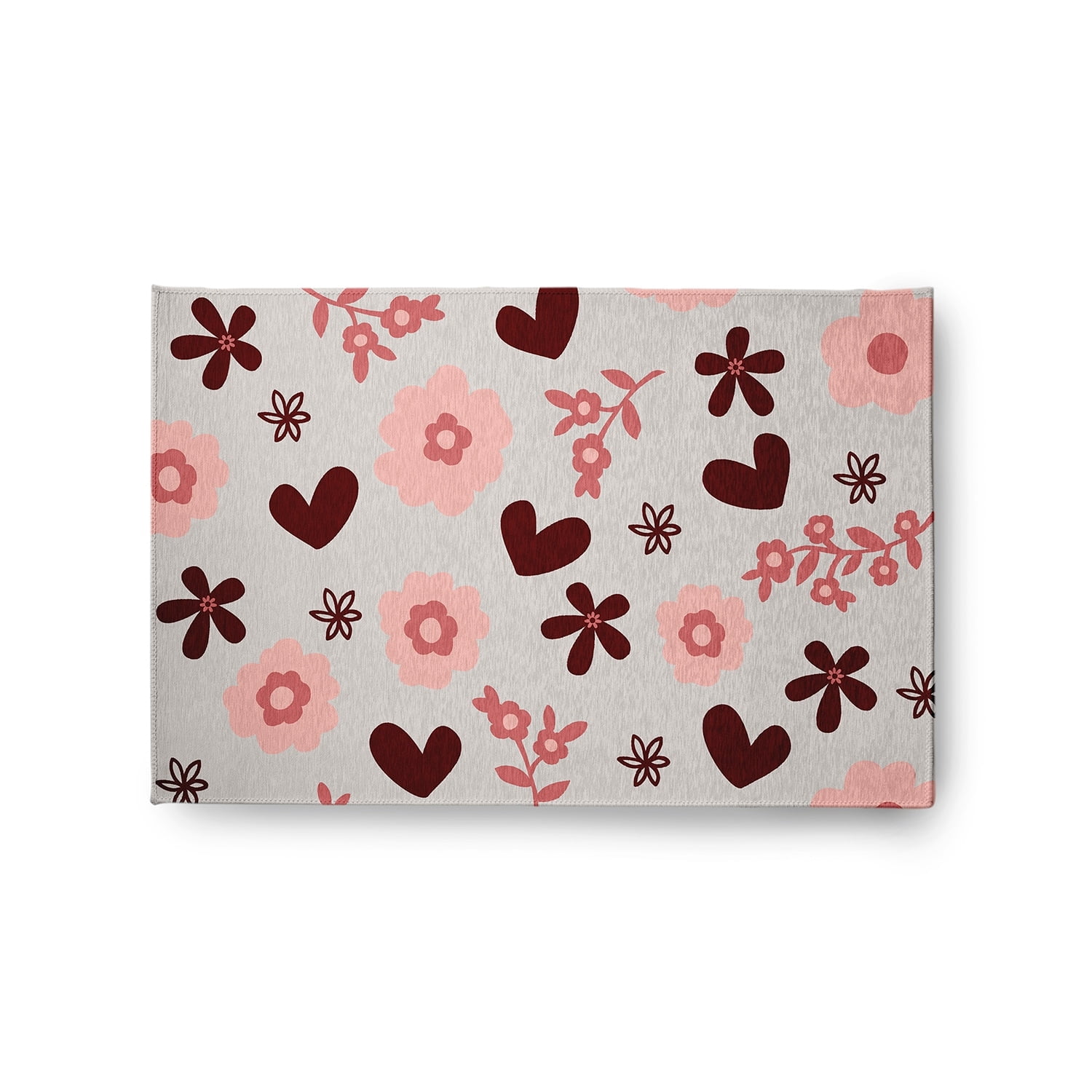 Simply Daisy 3' x 5' Gray Flowery Love Valentines Chenille Indoor/Outdoor Rug