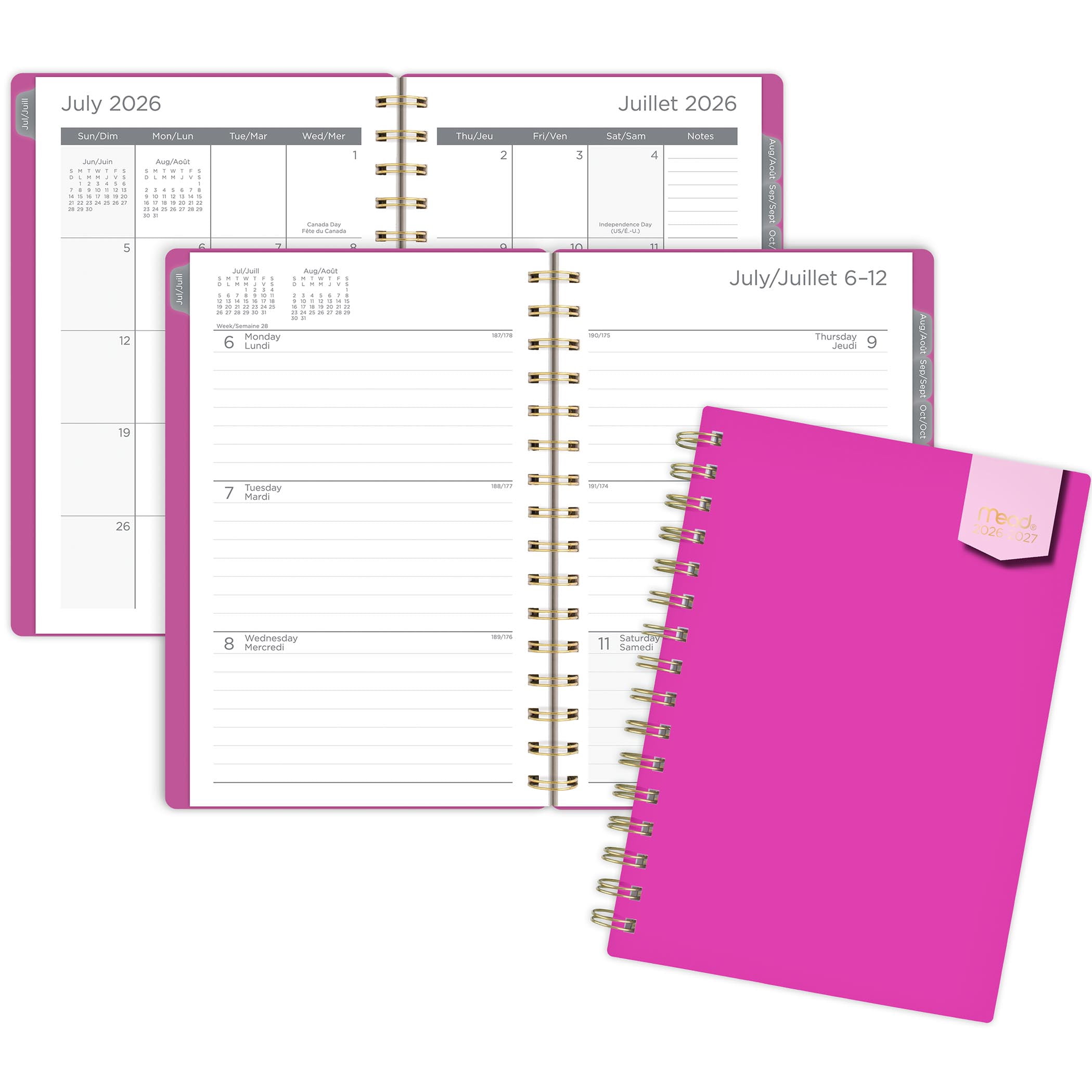 2026-2027 Mead Fuchsia 12-Month Small Weekly and Monthly Academic Year Planner
