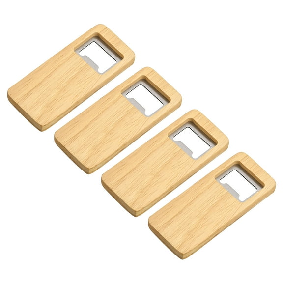 Bottle Opener, 4 pack Stainless Steel Beer Bottle Opener with Wooden Handle, Bartender Square Beer Opener for Bar