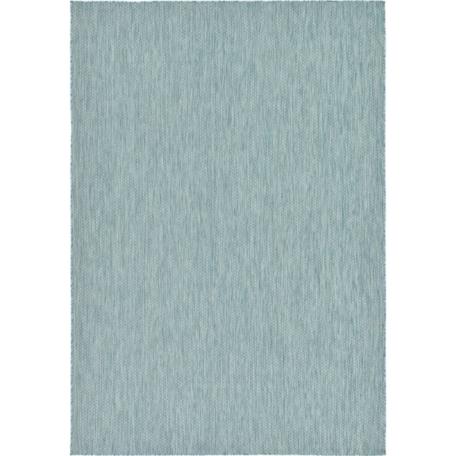 Unique Loom Solid Collection Casual Transitional Indoor and Outdoor Flatweave Area Rug, 7' x 10', Aquamarine/Light Blue