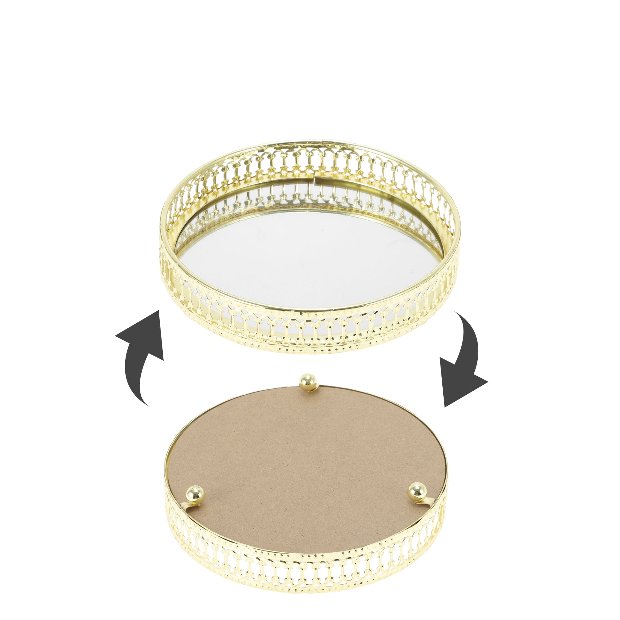 Unique Bargains Round Metal Perfume Tray Glass Candle Cosmetic Decorative Tray