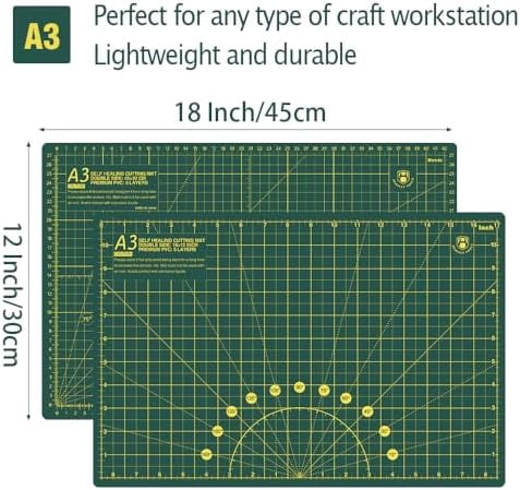 18"x12" Thickened Self Healing Cutting Mat, A3 Rotary Cutting Sewing Mat for Crafts, Double Sided 5-Ply Table Cutting Board for Fabric Quilting Leather Arts Hobby Project, Green