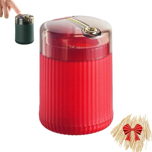 Pop-Up Automatic Toothpick Dispenser, Push Button Toothpick Holder Pops Out, for Home Livingroom Kitchen (1, Red, 3.35*2.36in)