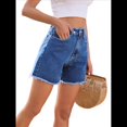 thumbnail image 3 of Pantalones Cortos Vaqueros para Mujer, Informales, de Verano, de Cintura Media, Deshilachados, Elásticos y Rotos. Azul Profundo M, 3 of 10