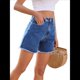 thumbnail image 3 of Pantalones Cortos Vaqueros para Mujer, Informales, de Verano, de Cintura Media, Deshilachados, Elásticos y Rotos. Azul Profundo S, 3 of 10