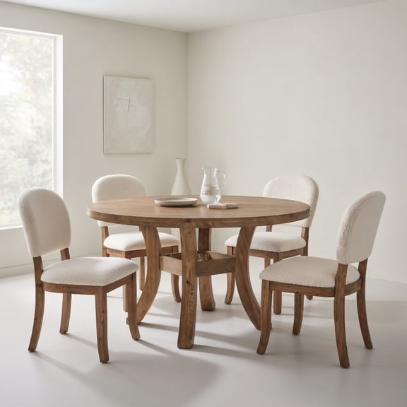 Hommoo Solid Wood Round Dining Table 47 Inch, Farmhouse Kitchen Table with Curved Splayed Legs for 4-6 People, Natural