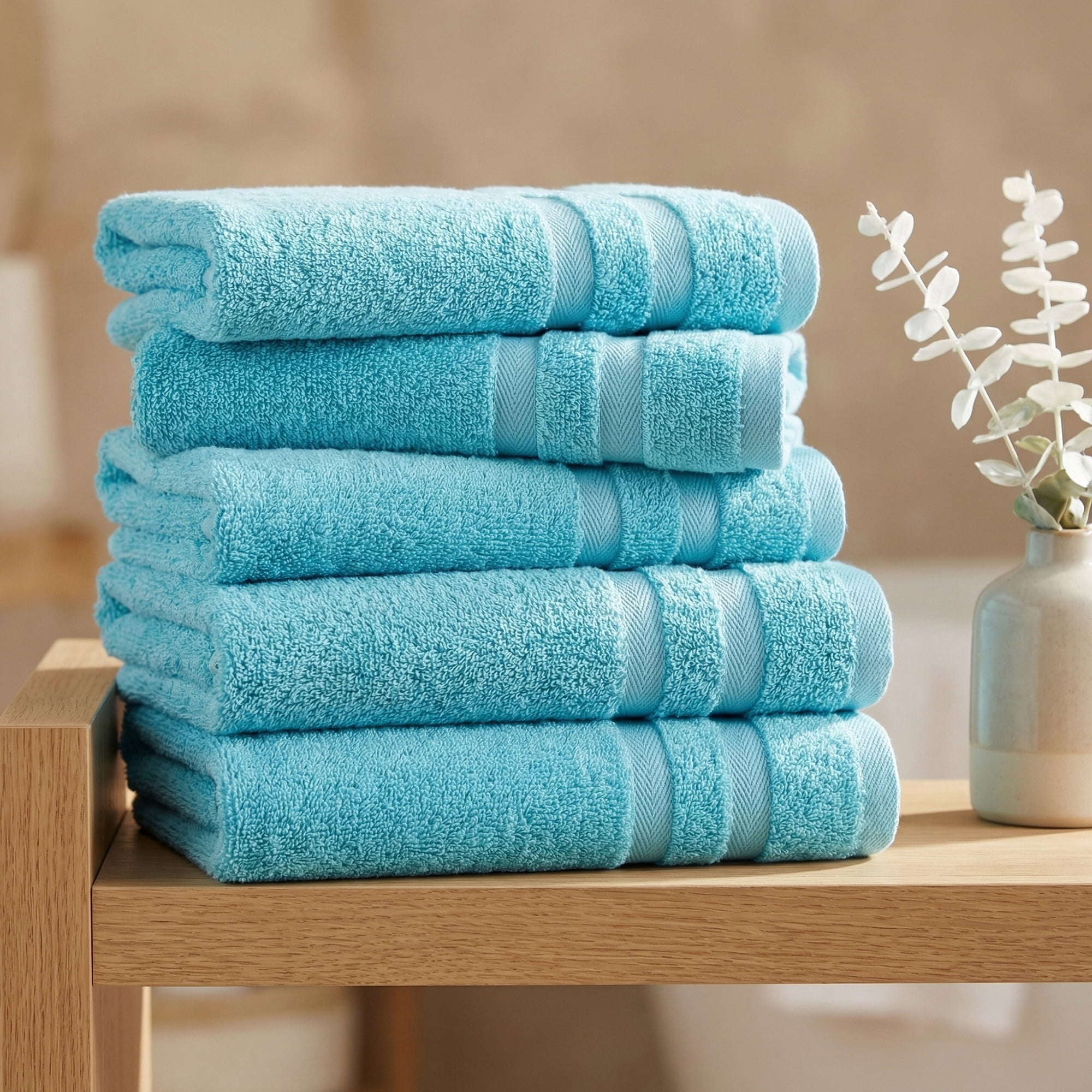 Unique Bargains 4Pcs Solid Cotton Absorbent Washcloths Light Green 13" x 13"