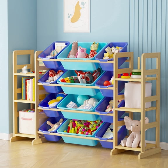 SpaceAid Toy Storage Organizer with 6 Shelves and 12 Bins, Blue
