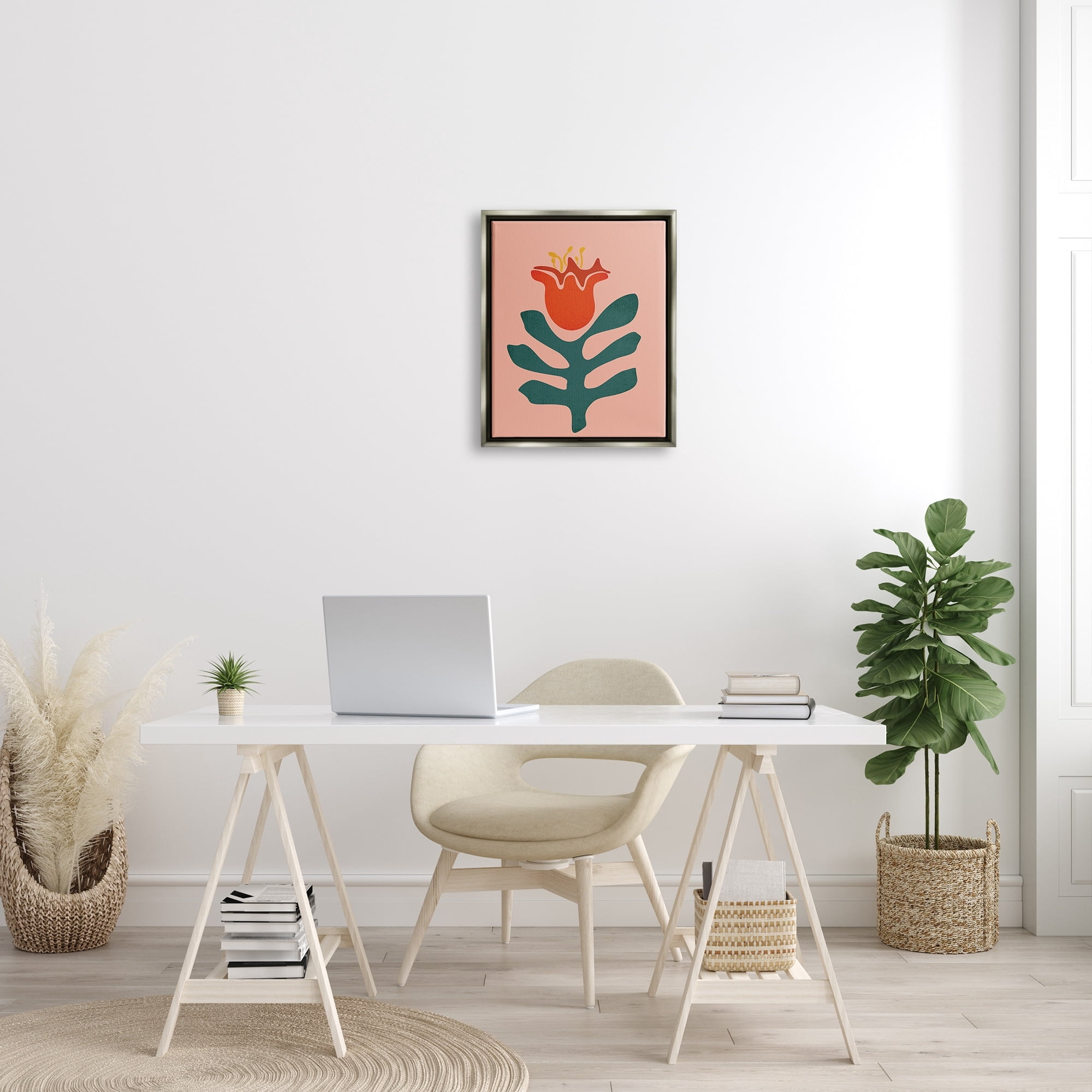 Stupell Industries Modern Tulip Flower Bud Abstract Cutout Shapes Graphic Art Luster Gray Floating Framed Canvas Print Wall Art, Design by JJ Design House LLC