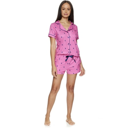 

U.S. Polo Assn. Women s and Women s Plus Notch Collar Top and Shorts 2-Piece Pajama Set