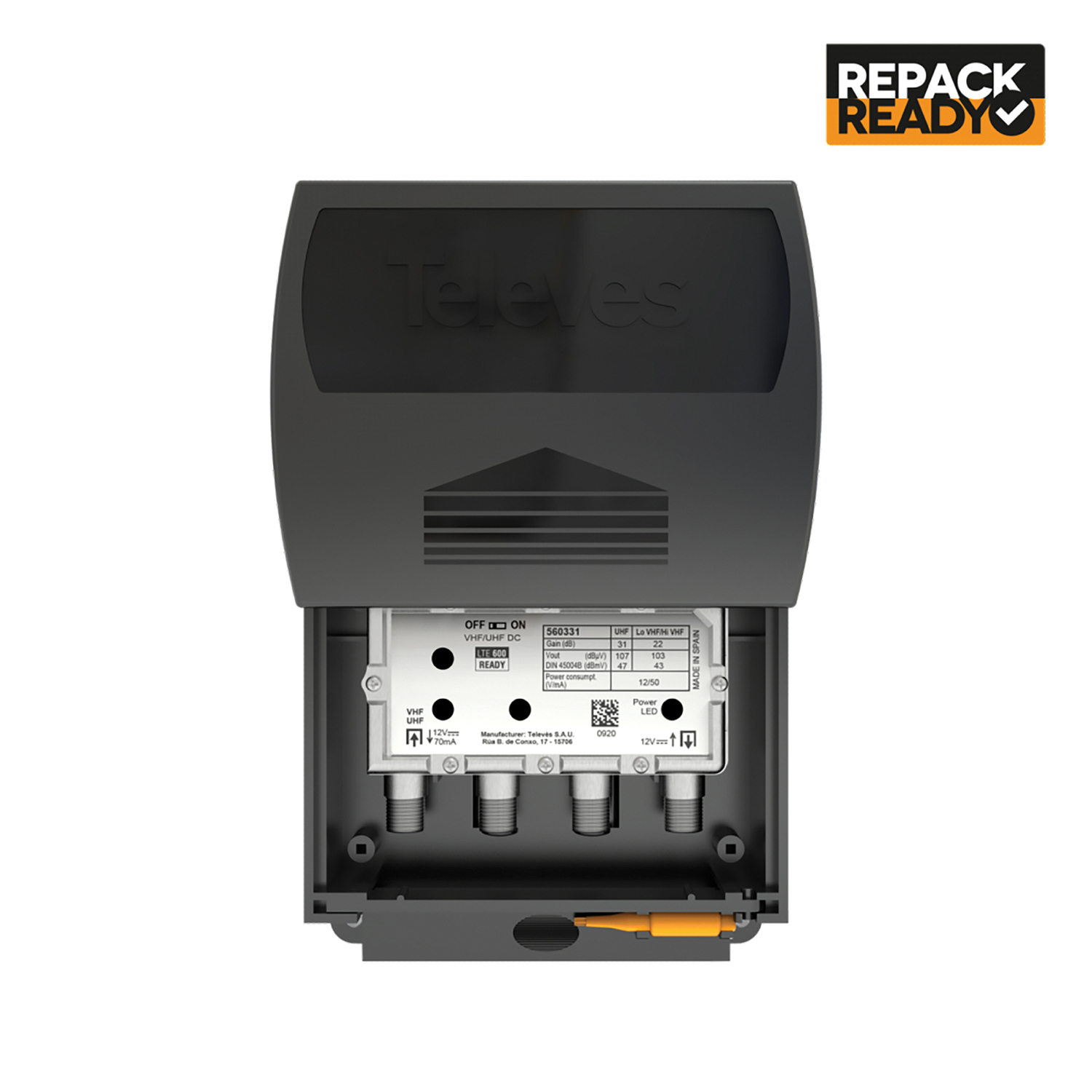 Televes Single-Input TForce Mast Amplifier with BOSS-Tech and “F” Power Supply Unit