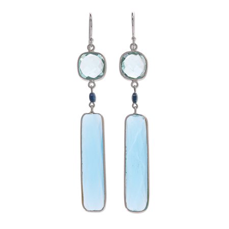 NOVICA Rhodium-plated chalcedony and chrysocolla dangle earrings, 'Ice Queen'