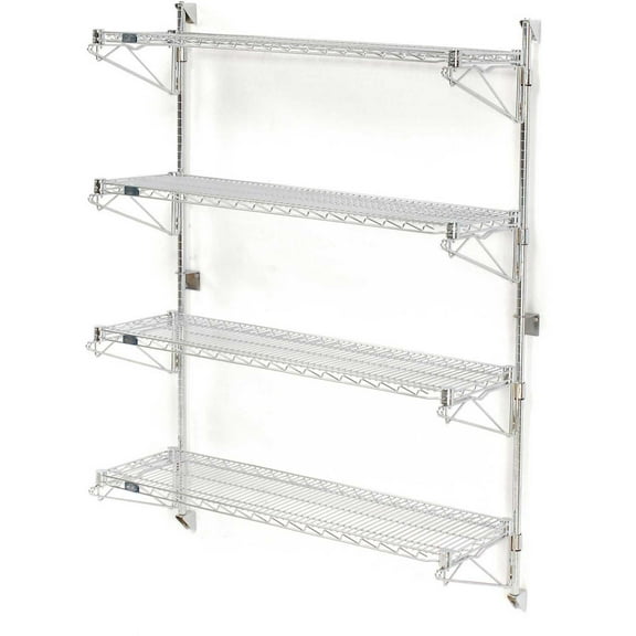 Nexel Wall Mount Wire 4-Shelf Starter Unit, 54"W x 14"D x 63"H