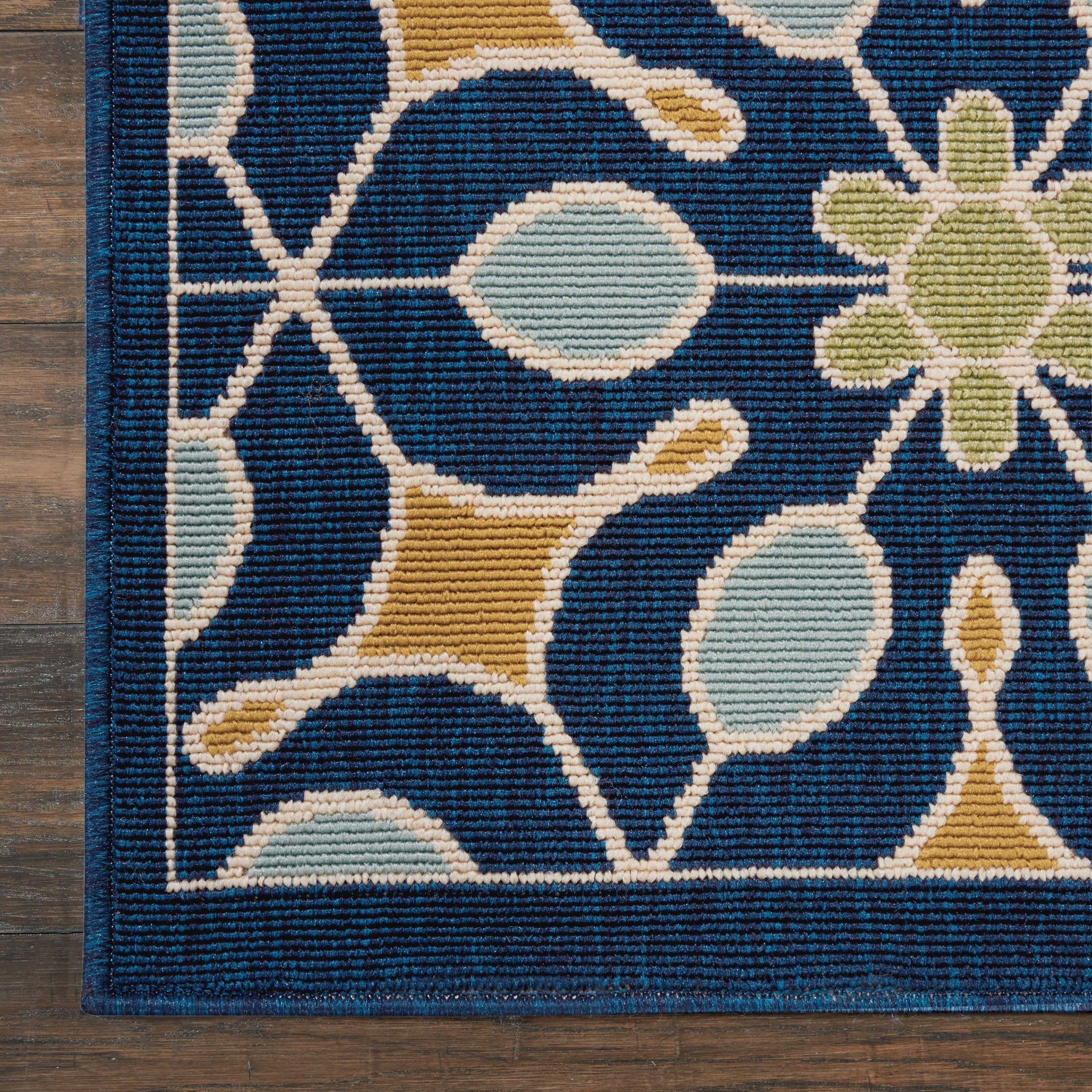 Nourison Caribbean Indoor/Outdoor Retro Floral Navy 5'3" x SQUARE Area Rug, (5' Square)