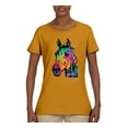 thumbnail image 2 of Neon Rainbow Horse Animal Lover Womens Graphic T-Shirt, Gold, Small, 2 of 3