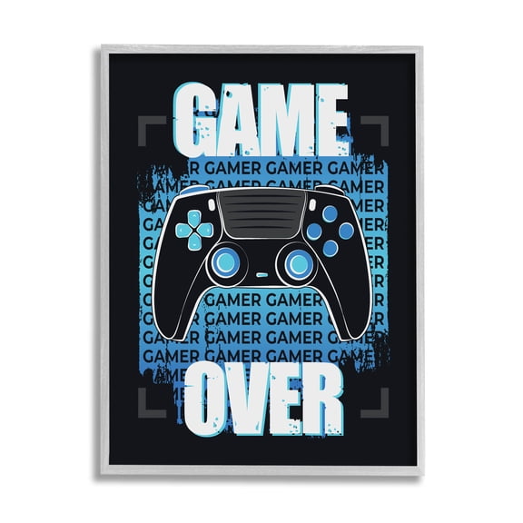 Game Over Controller Phrase Art for Kids Graphic Art Gray Framed Art Print Wall Art