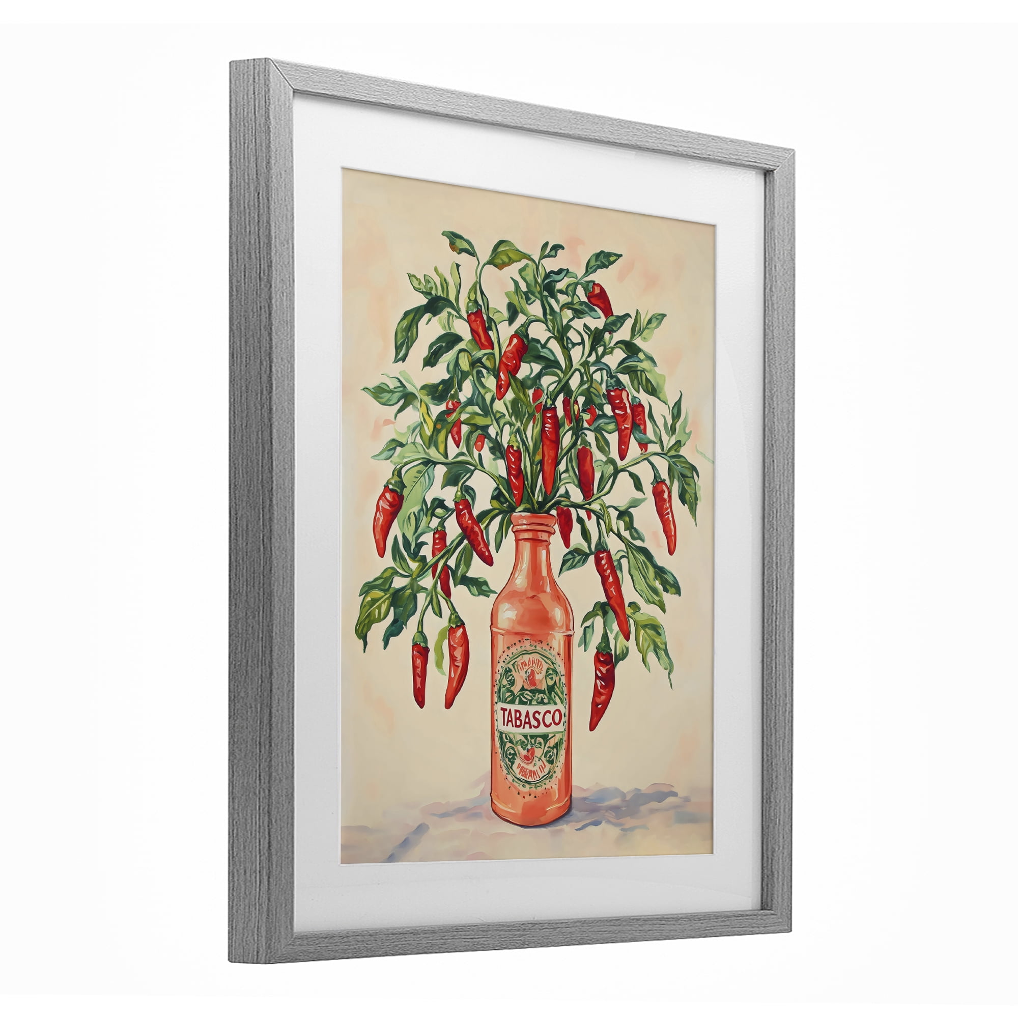 Stupell Industries Chili Peppers in Hot Sauce Vase Gray Framed Print Under Glass, design by The Prints Vibe