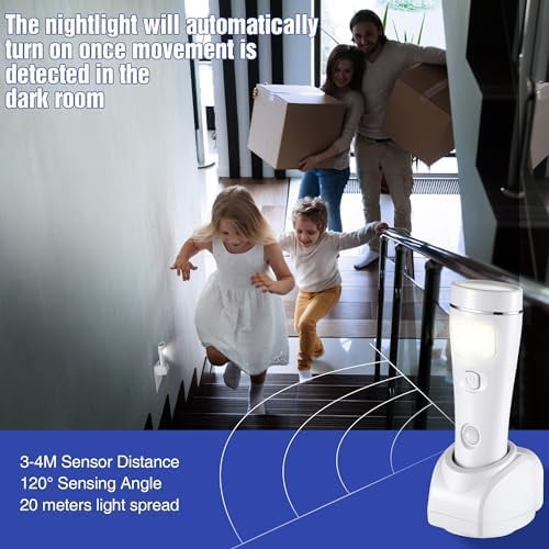 4 in 1 LED Rechargeable Plug in Flashlights, 3 Pack LED Emergency Lights for Home Power Failure, Plug in Power Outage Light, Power Failure Light with Motion Detection (White) White White White