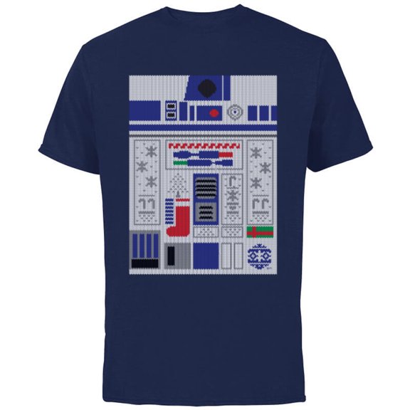 Star Wars R2-D2 Ugly Christmas Sweater - Short Sleeve Cotton T-Shirt for Adults - Customized-Navy