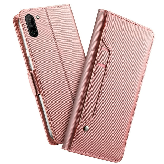 TORUBIA PU Leather Wallet Case For Samsung Galaxy Note 10 Case Flip Stand Cover with Mirror and Card Slots Rose Gold