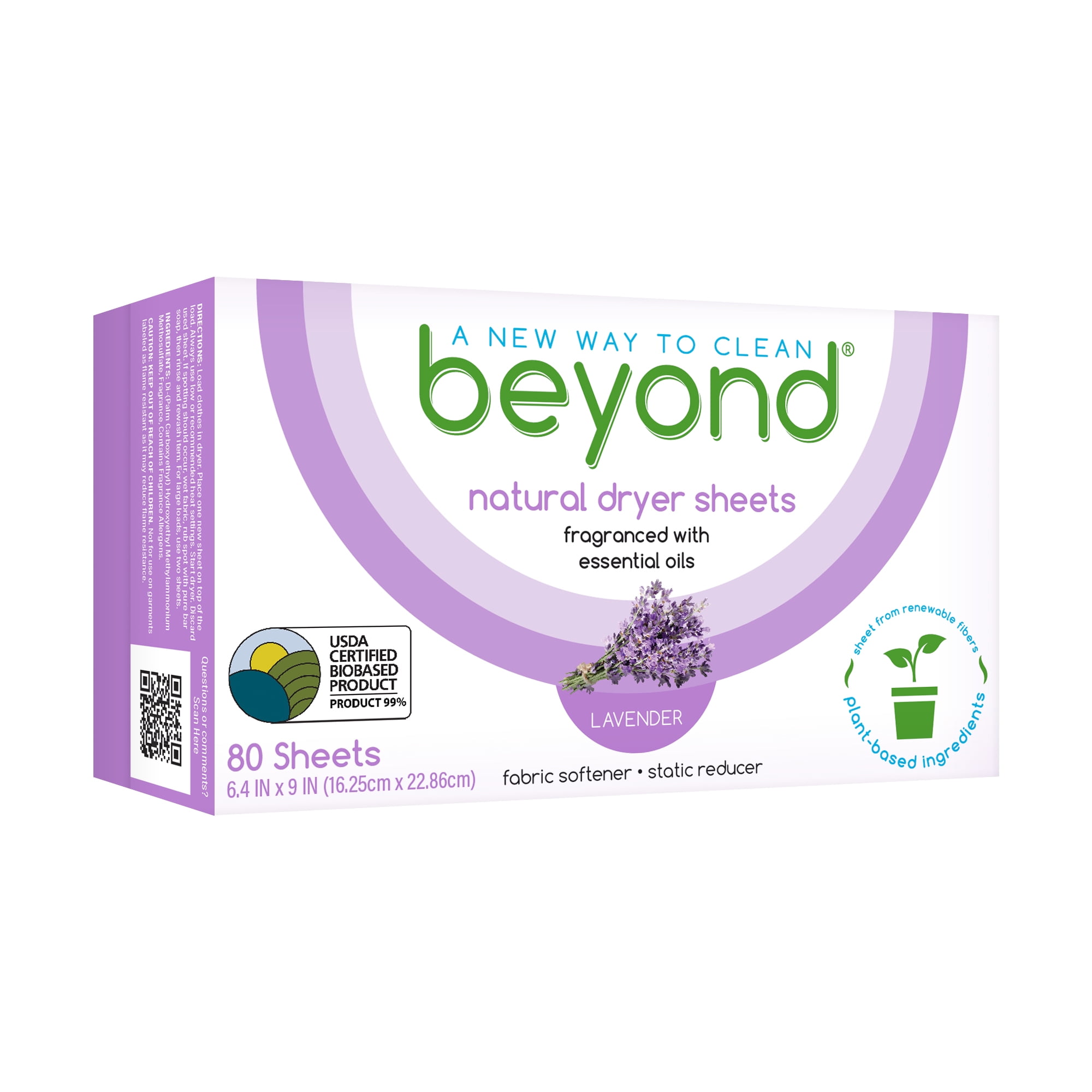 Beyond Natural Dryer Sheets Eco Friendly With Recyclable Packaging 1 80ct Box Lavender 