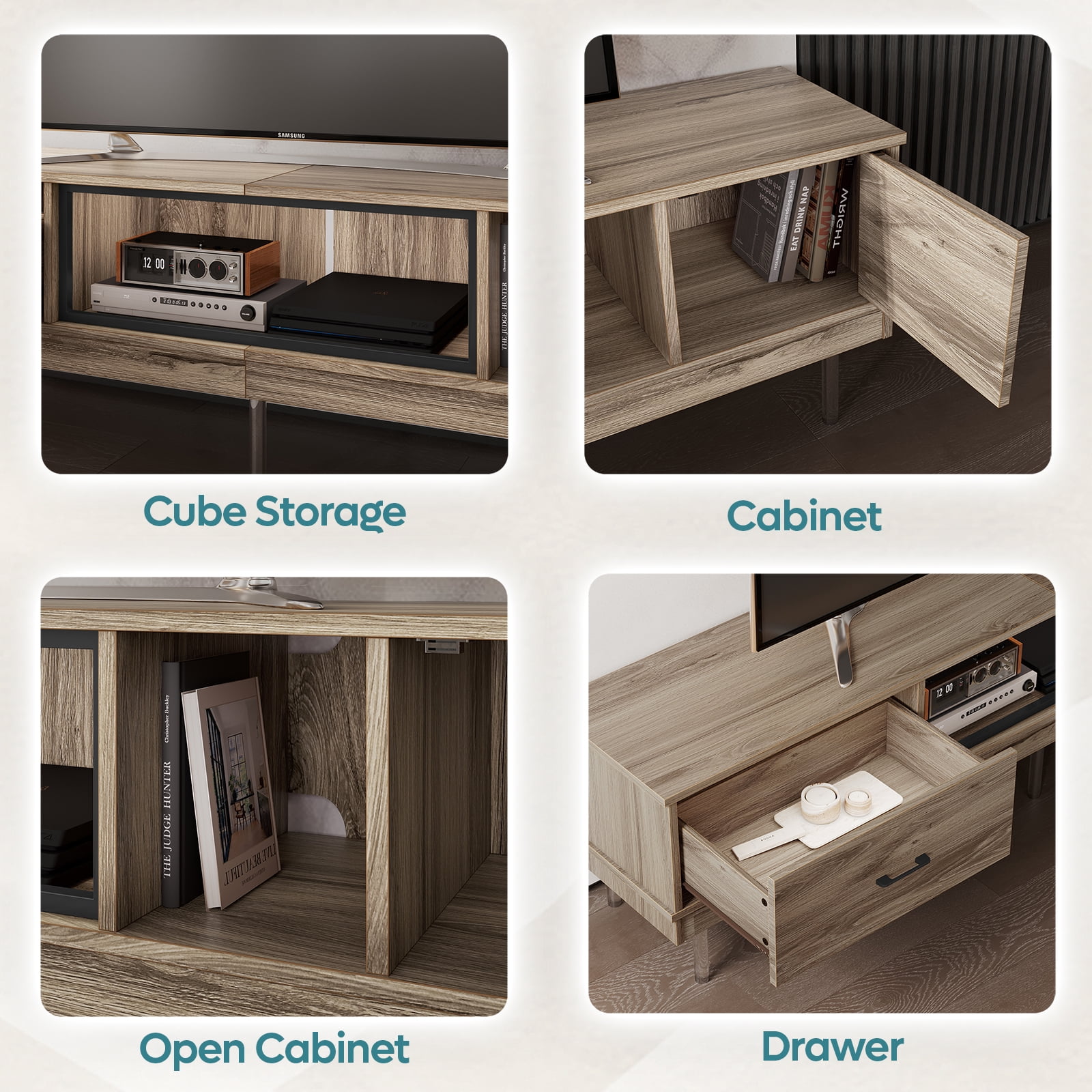 Bestier Floating TV Stand for TVs up to 90" LED Entertainment Center for Living Room, Pinewood