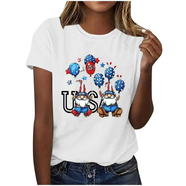 Tops de Ajuste Suelto para las Mujeres Sudadera Casual Impresa Manga Corta Cuello Redondo Superior, Poliéster
