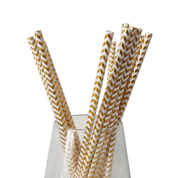 50Pcs Biodegradable Paper Straws - Durable & Eco-Friendly, Gold Drinking Straws & Party Decoration Supplies
