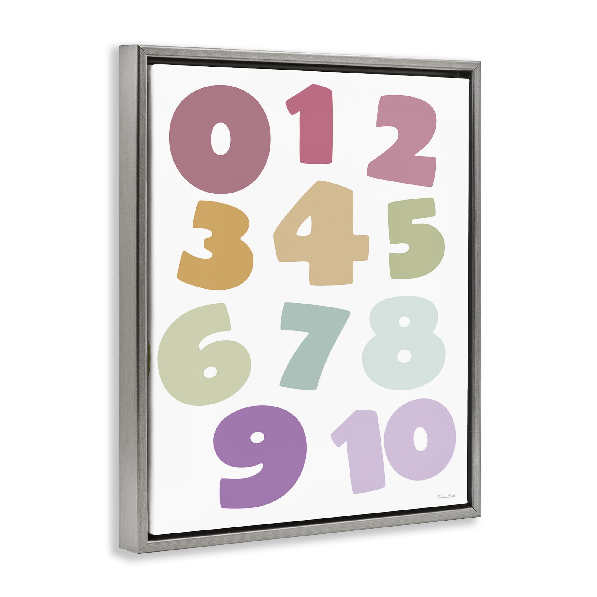 Stupell Industries Muted Counting Numbers Gray Framed Floater Canvas Wall Art, design by Susan Ball